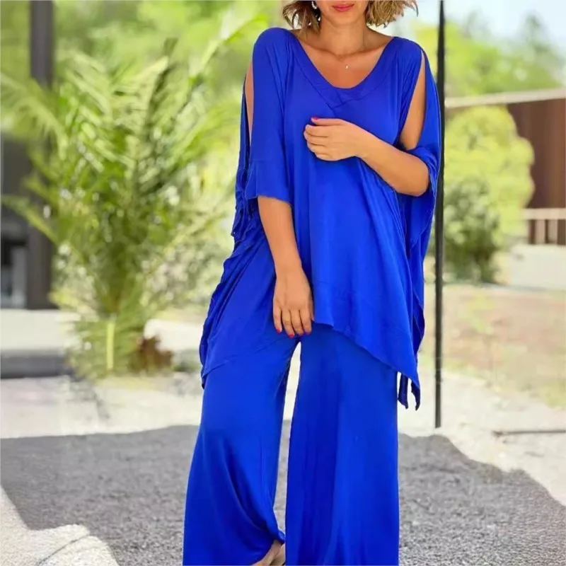 Boho Women\'s Set Loose Casual Pants Wide Leg Two Piece Suit 2023 Autumn Outfits Oversized Pullover Top Trousers Female Clothing