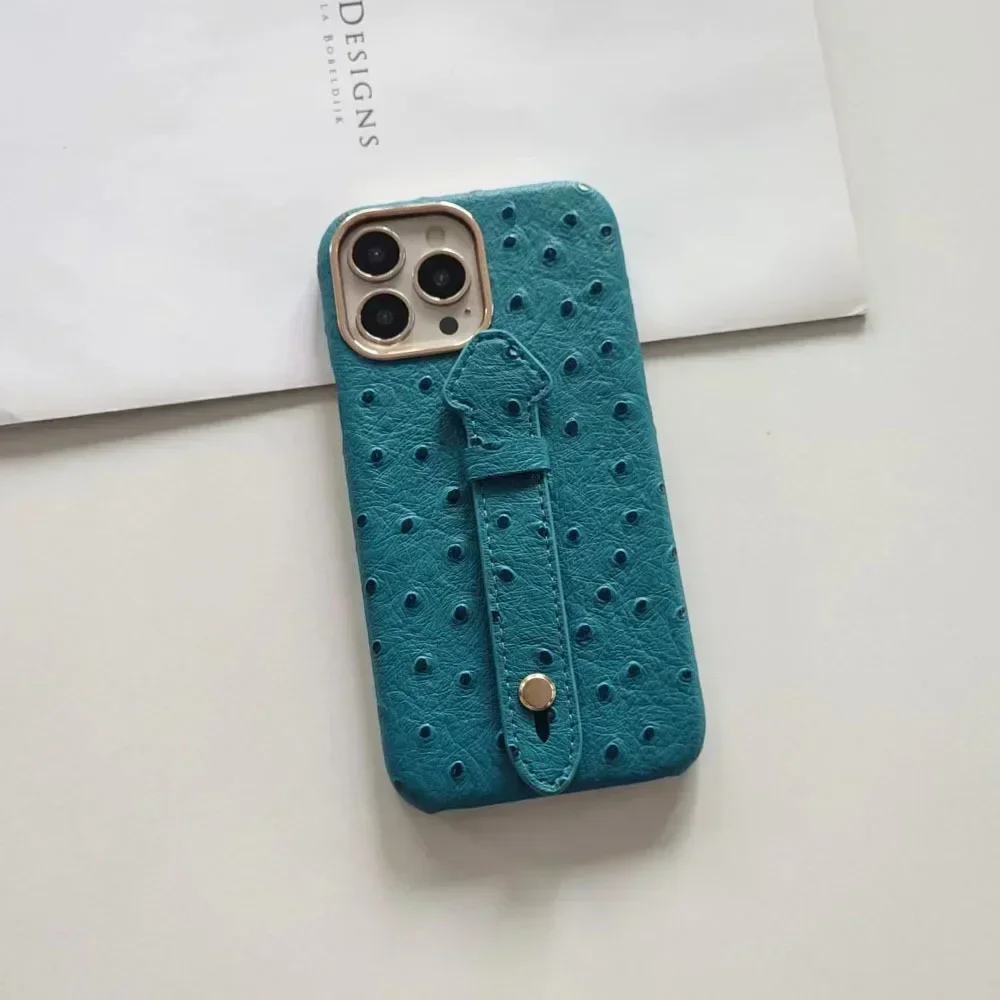 for iPhone 14max Wrist Rest, Phone Case 13promax Ostrich Pattern 11 Luxury Hardware Camera Frame 12Pro Drop Protection Cover