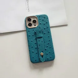 for iPhone 14max Wrist Rest, Phone Case 13promax Ostrich Pattern 11 Luxury Hardware Camera Frame 12Pro Drop Protection Cover