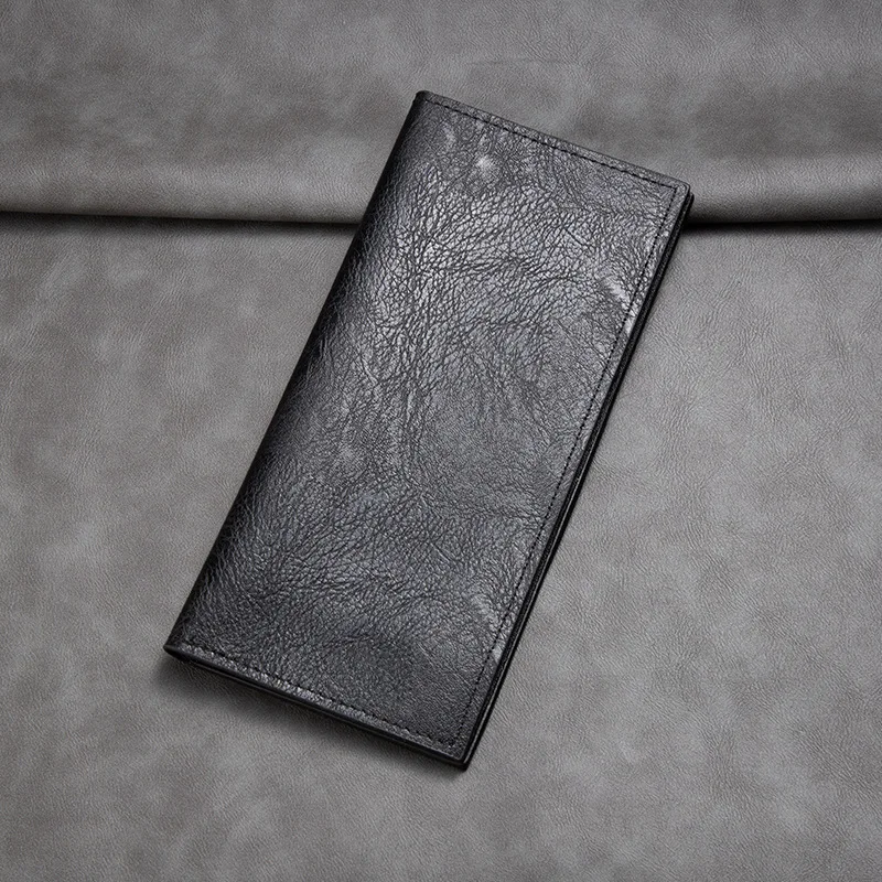 Men's Long Wallet Ultra-Thin Multi-Card Slot Business Leather Card Holder Retro Money Clip