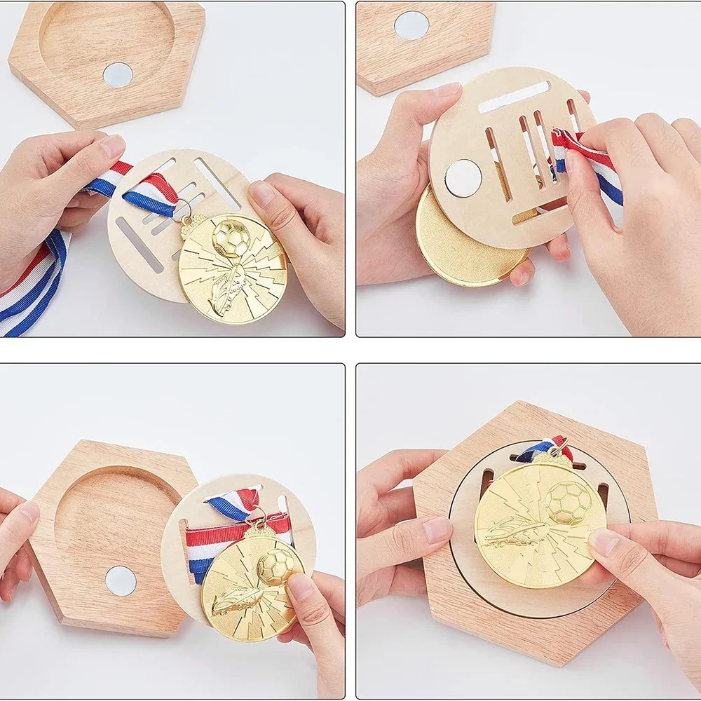 Hexagon Medals Wooden Storage Shelf Medal Album for Household Water Drop Shape DIY Decoration Home Decorative Tool Racks