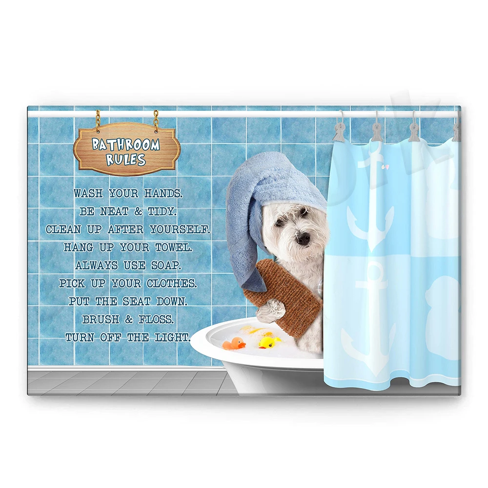 Corgi, West Highland White Terrier, cat prints, funny bathroom rules posters, gifts for dog lovers