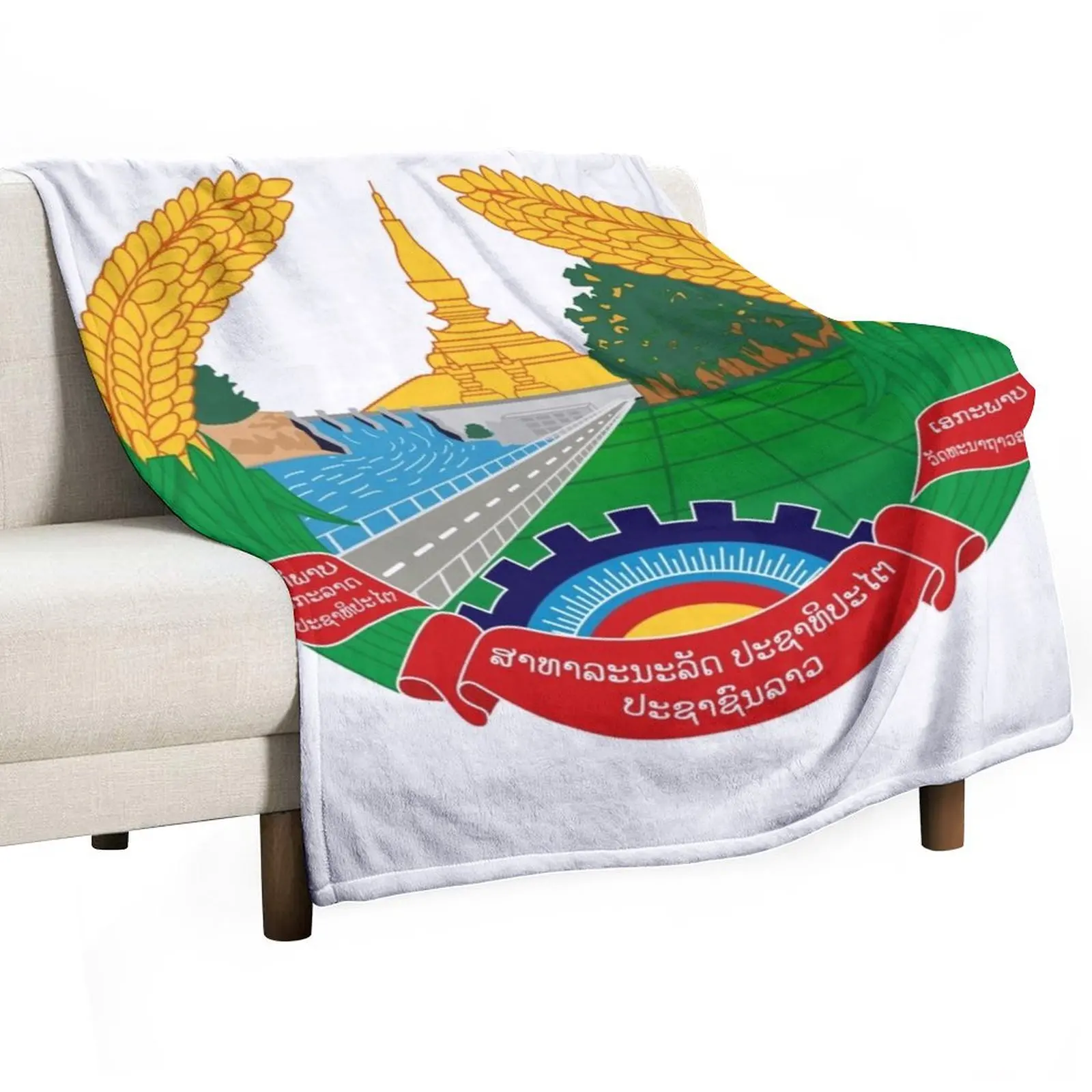 

Emblem of Laos Throw Blanket Furry Hairy Soft Big Decorative Sofas Blankets