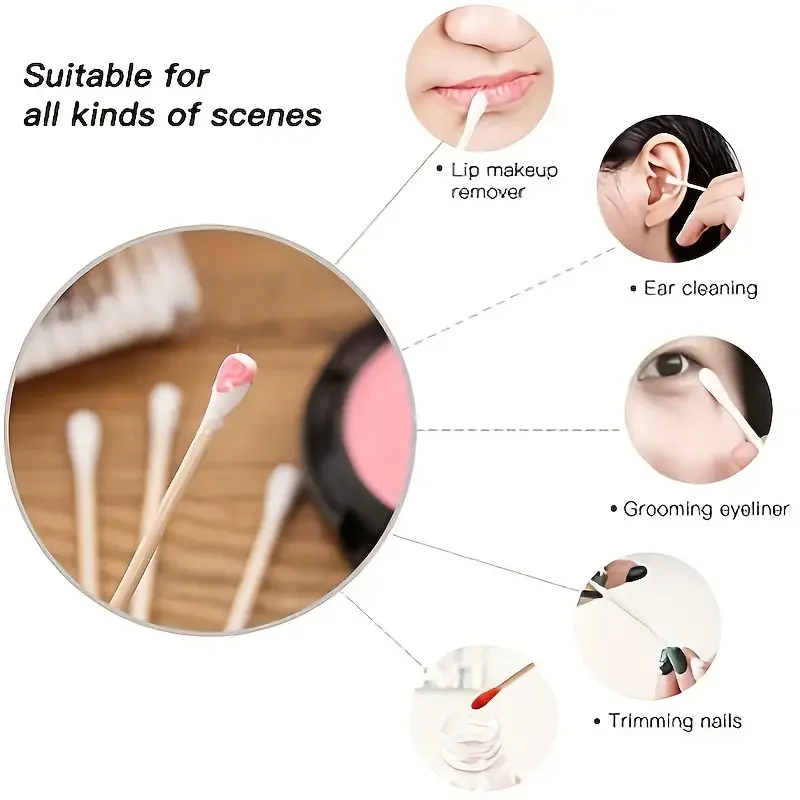 100/300/500本入り 木製チップ付きコットンスティック 使い捨て 超精密補正 ネイルポリッシュリムーバー クリーンスティック ネイルツール