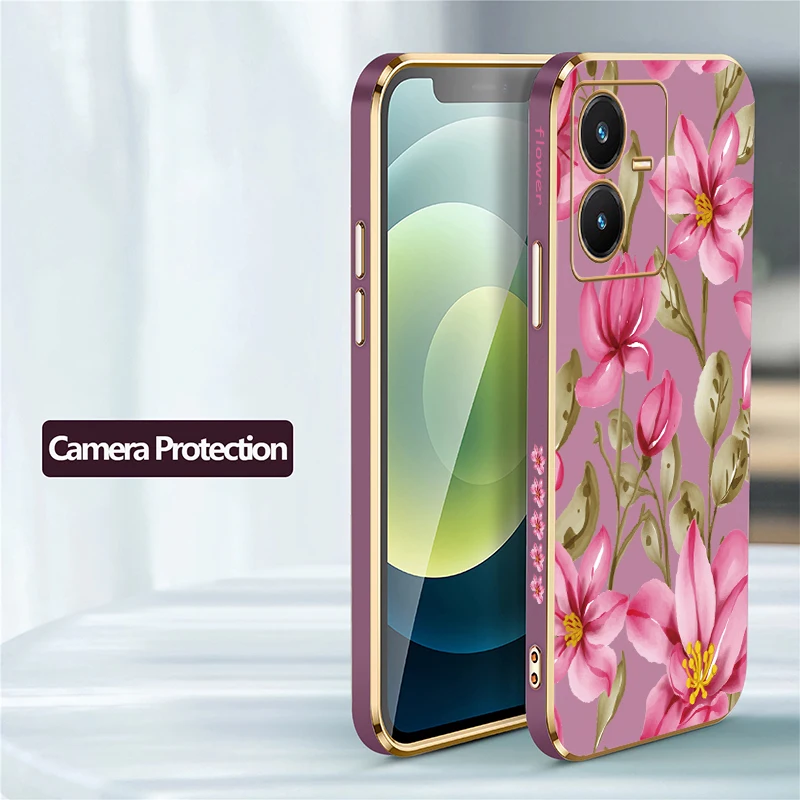 حافظة لهاتف Vivo S18 S16E S15E S12 S10E S1 Pro S17 Pro غطاء خلفي مطلي بالزهور مقاوم للصدمات