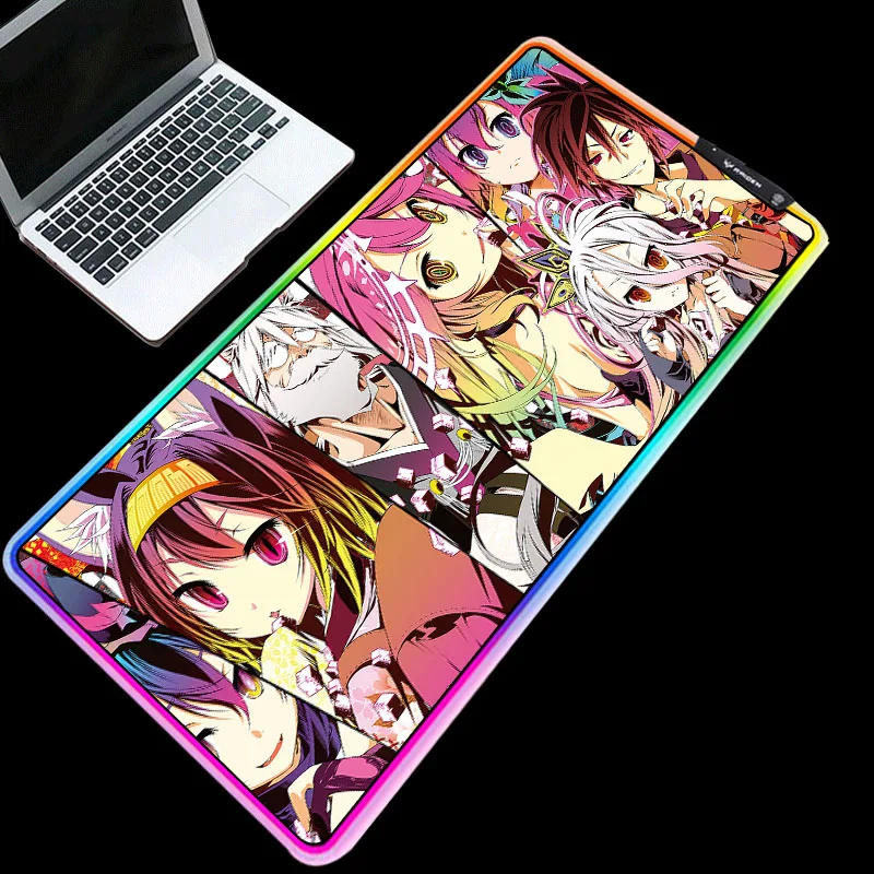 

RGB Mousepad Backlight Playmat Anime No Game No Life Anti-slip Desk Pad for Cartoon and Gamer Desk Mat Table Carpet Extended Pad