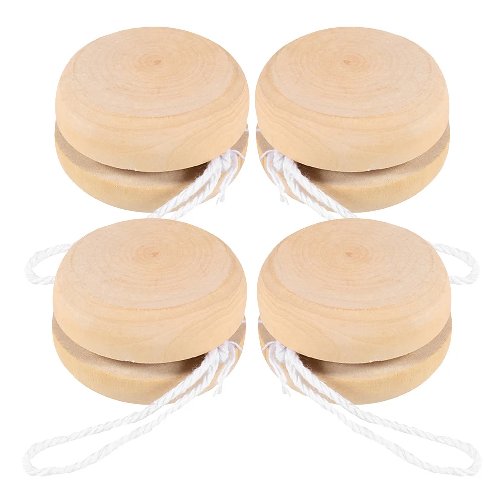 4 Pcs Toy Yo-Yo Hand Painting Balls Wood Playthings Blank Unfinished Yoyo Toys Khaki Toddler