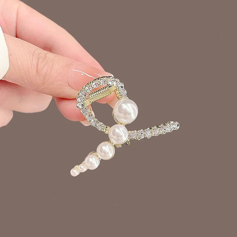 Temperament Perlen Strass Geometrische Kreuz Haar Klaue High-end-frauen Hinterkopf Halb-gebunden Haar Grip Koreanischen stil Haarnadel – Detail 6