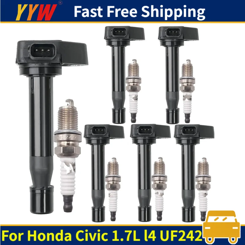 

4PCS OEM Upgrade Ignition Coil + 4PCS Iridium Spark Plugs For Honda Civic 1.7L l4 UF242 30520P8EA01