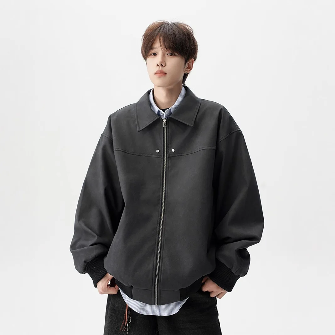 American Style Turn-Down Collar Leather Jacket for Men, New Loose Casual Design for Spring and Autumn, Stylish Couple Workwear