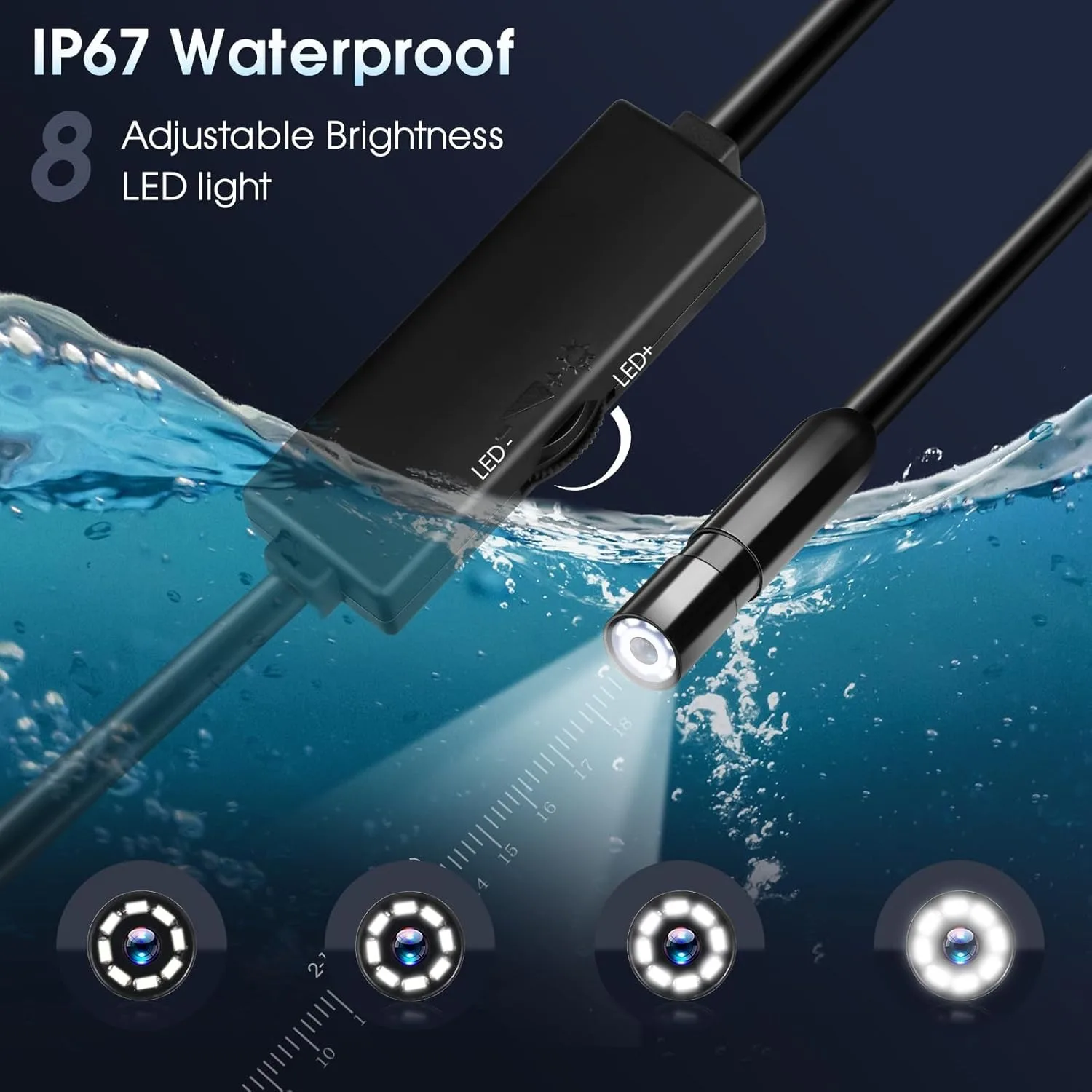 كاميرا منظار مقاومة للماء IP67 مقاس 8 مم مع 8 مصابيح LED قابلة للتعديل، منظار فحص خطوط الأنابيب لهاتف iOS/Android اللوحي