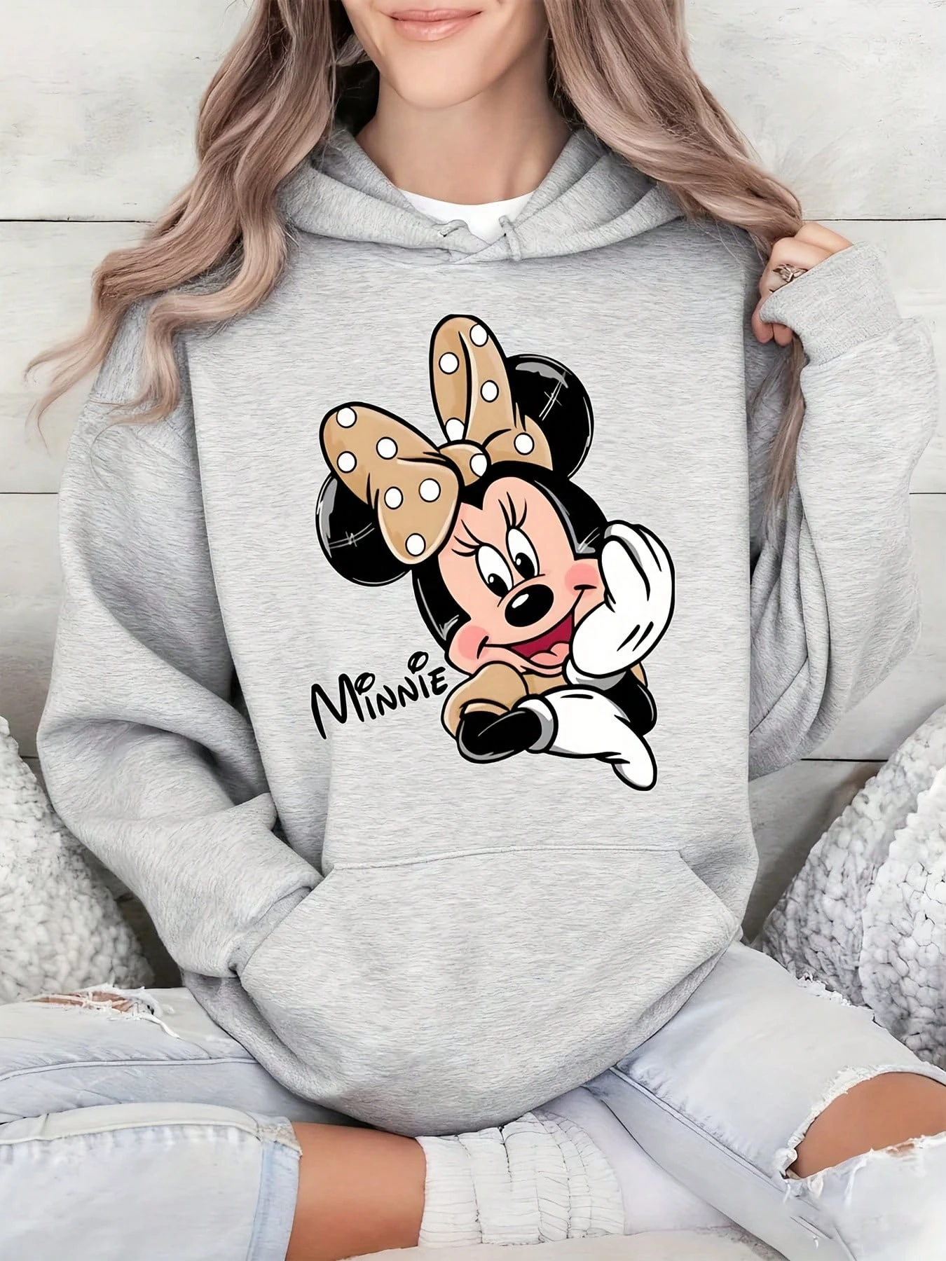 

Женская толстовка с капюшоном Disney Minnie Mouse, унисекс, осенне-зимняя флисовая толстовка с капюшоном на каждый день, для активного отдыха, на любой случай