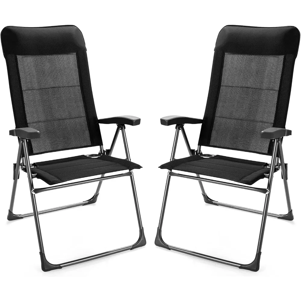 

Set of 2 Patio Dining Chairs, Folding Patio Chairs, Outdoor Lawn Chairs with Adjustable Backrest and Headrest, Sling Camping Ch