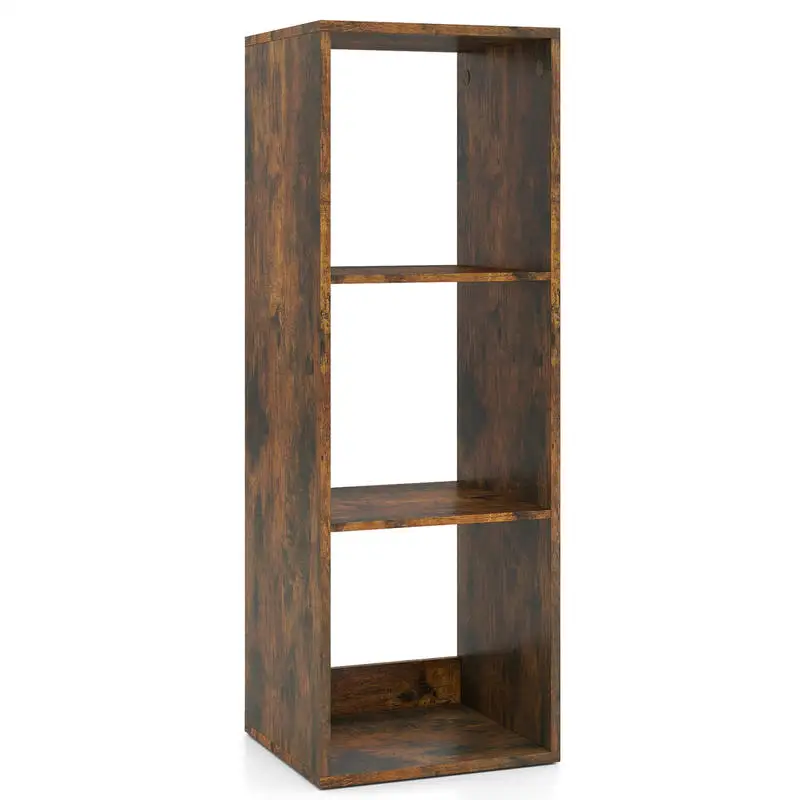 3-Cube Bookshelf, Wood Grain Storage Cabinet With Anti-Tipping Kit And Reinforced Back Panel, Freestanding Bookcase For Books Records In Living Room Bedroom, Brown