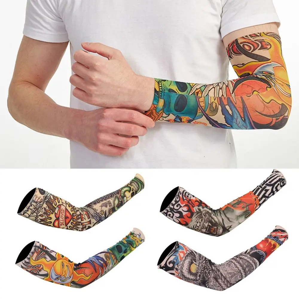 New Flower Arm Tattoo Sleeves Seamless Outdoor Riding Sunscreen Arm Sleeves Sun Uv Protection Arm Warmers For Men Women