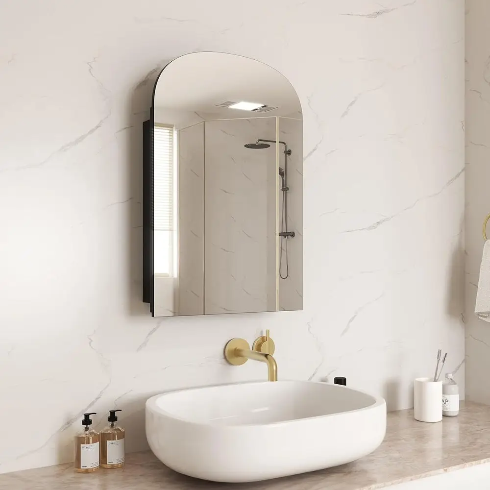 

16x24 Inch Arched Medicine Cabinet with Mirror and Storage, Metal Body, Stable, Easy to Install
