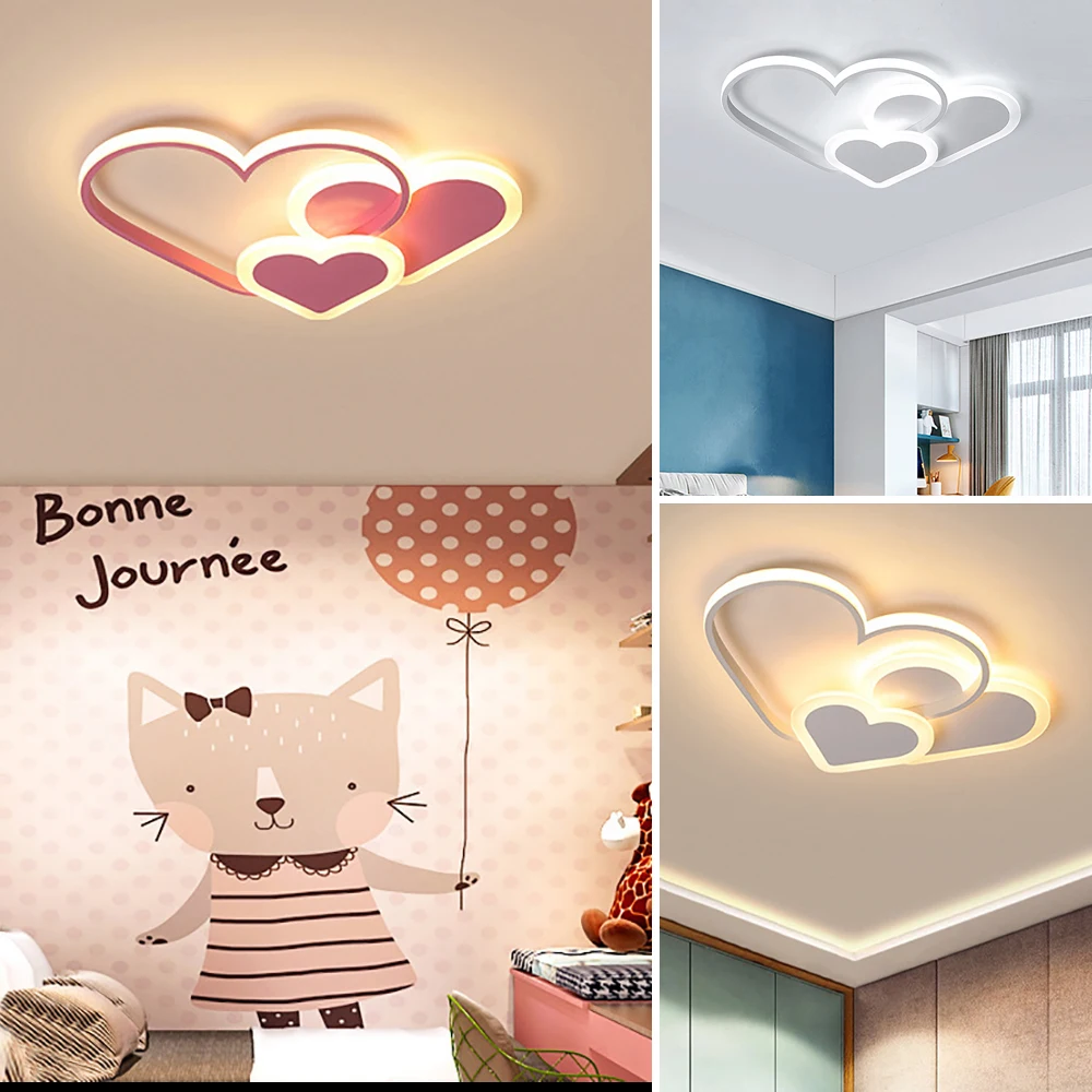 LED Modern Ceiling Light for Children\'s Room Girls Bedroom Ceiling Lamps Dimmable with Remote Control Love Heart Design Acrylic