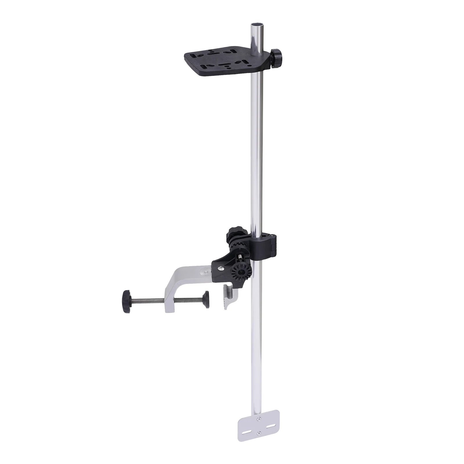 Universal Transducer Bracket Portable Fishfinder Mount, 360° Rotatable Fishing Boat Bracket with 3.15" Max Clamp Opening, Adjustable Height for Kayak Canoe Raft, Silver/Black