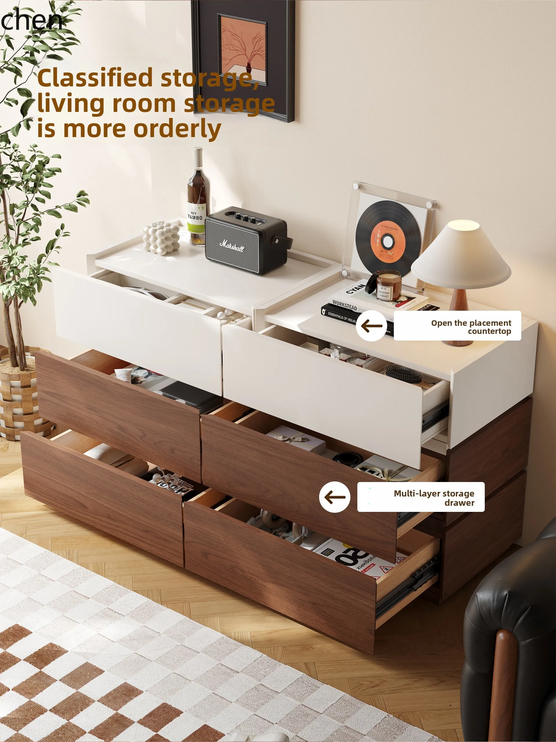 HT  Solid Wood Modern Minimalist Wall-Mounted Storage Drawer Cabinet Bedroom Bedside Storage Cabinet
