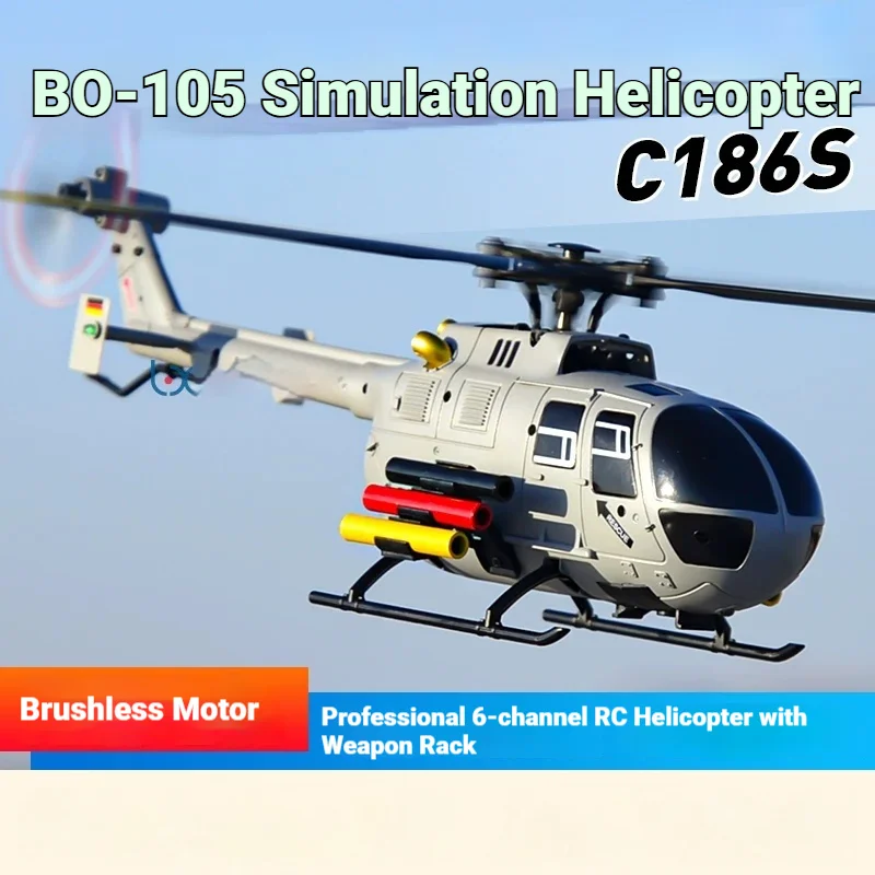 New Upgraded 1/48 Remote Control Helicopter Bo105 Realistic C186S Six Channel Brushless Light Flow Positioning Children Rc Model