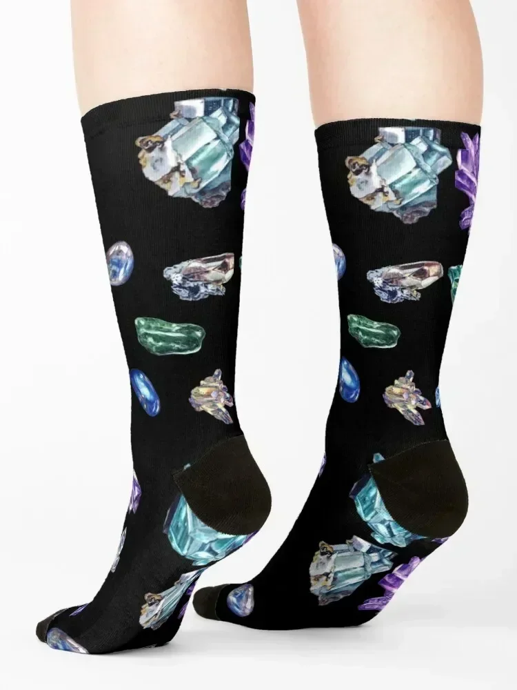Crystals 2 - Gemstones Watercolor Pastel Black Socks short Stockings compression Lots Designer Man Socks Women's