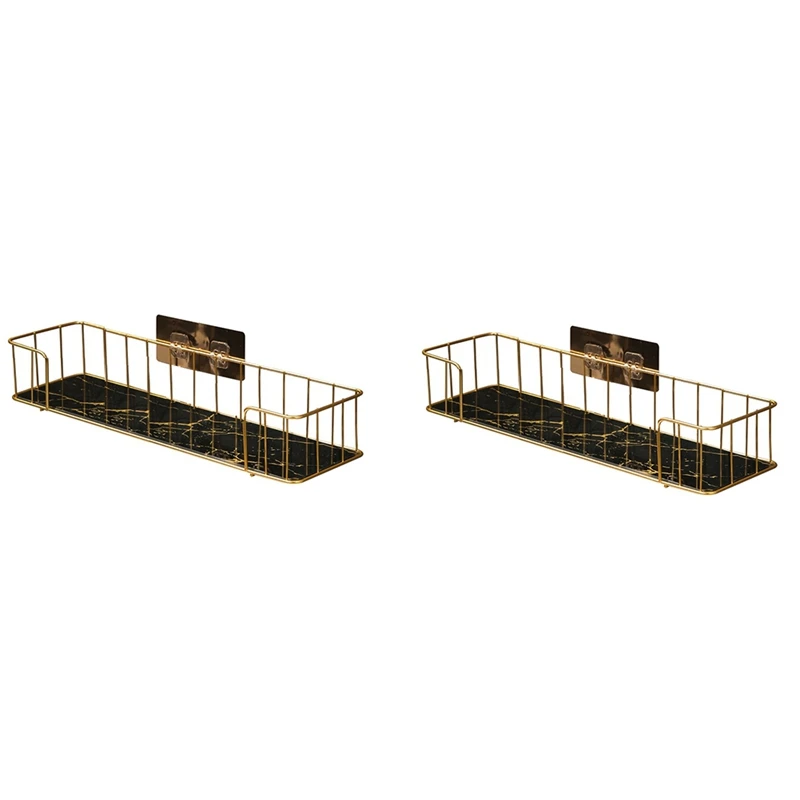 1 مجموعة رف الحمام الفاخر دون الحفر رف جدار الحديد مع لوحة زجاجية نمط الرخام مخزن للمكياج الرف الحديد L