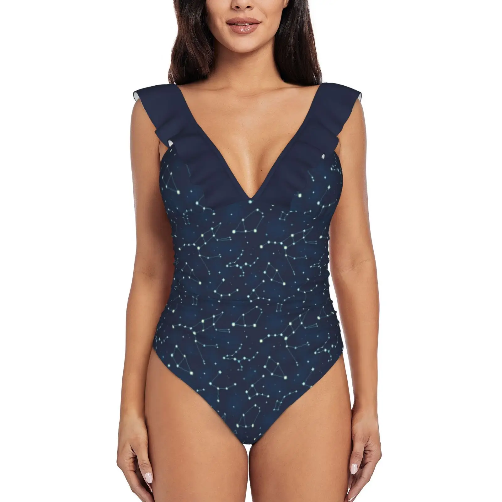 

Pattern ( A ) Ruffle Swimwear Women One Piece Swimsuit Monokini Push Up Bathing Suit Beachwear Constellations Big Dipper Little