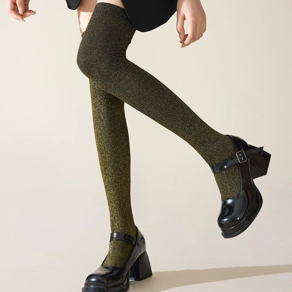 

Женские длинные носки золотого и серебряного цвета, женские тонкие модные крутые чулки, женские блестящие гольфы выше колена