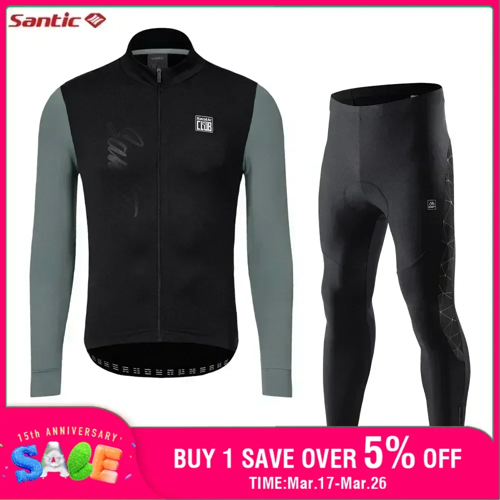 Santic Men's Cycling Jersey Sets Winter Fleece 4D Padded Pants Long Sleeve Outfits Warmer MTB Bike Sports Bicycle Clothing Suits