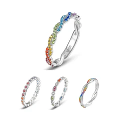 ALLNOEL 925 Sterling Silver Rings for Women Summer Colorful Rainbow CZ Zircon Twist Ring Trendy Anniversary Gifts Fine Jewelry