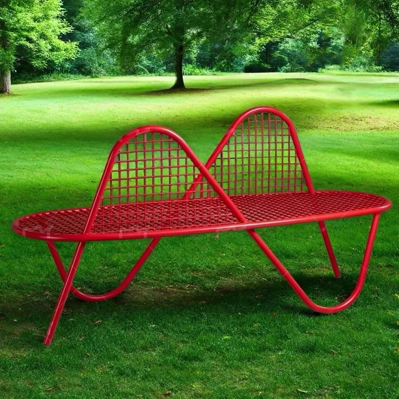 Outdoor wrought iron courtyard garden bench outdoor metal mesh chair premium park restaurant outdoor bench