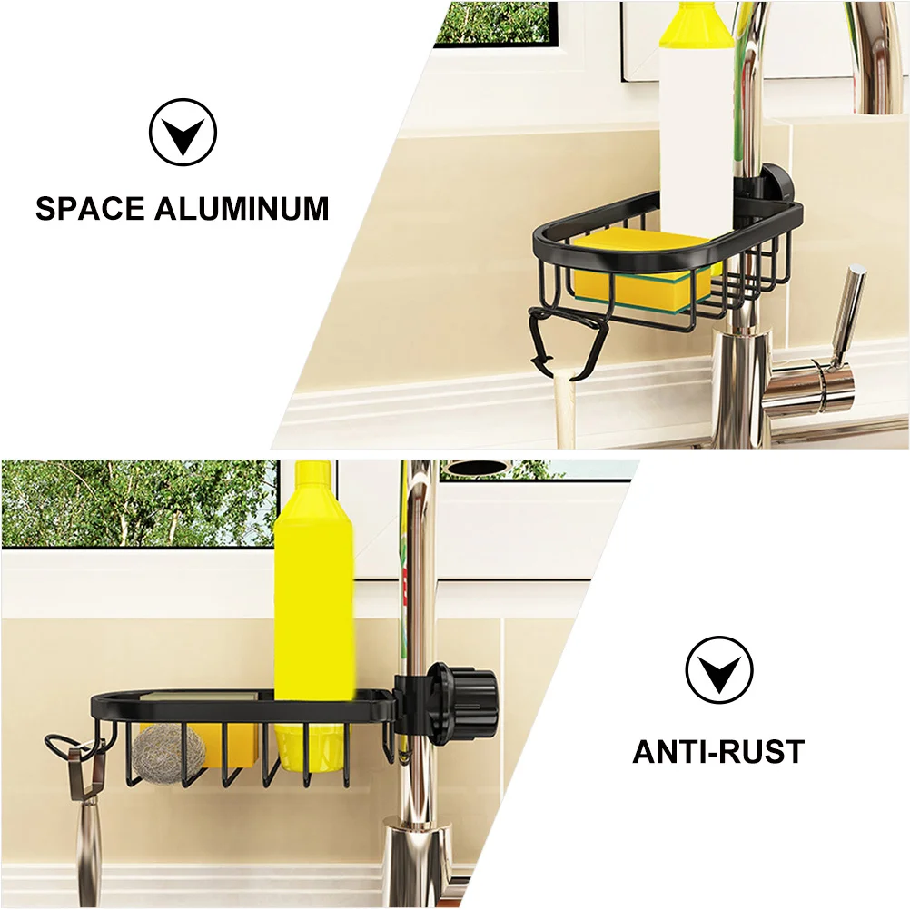 

Faucet Sponge Rack Aluminium Sink Storage Rack No Punch Kitchen Cleaning Cloth Holder Faucet Mounted Draining Shelf