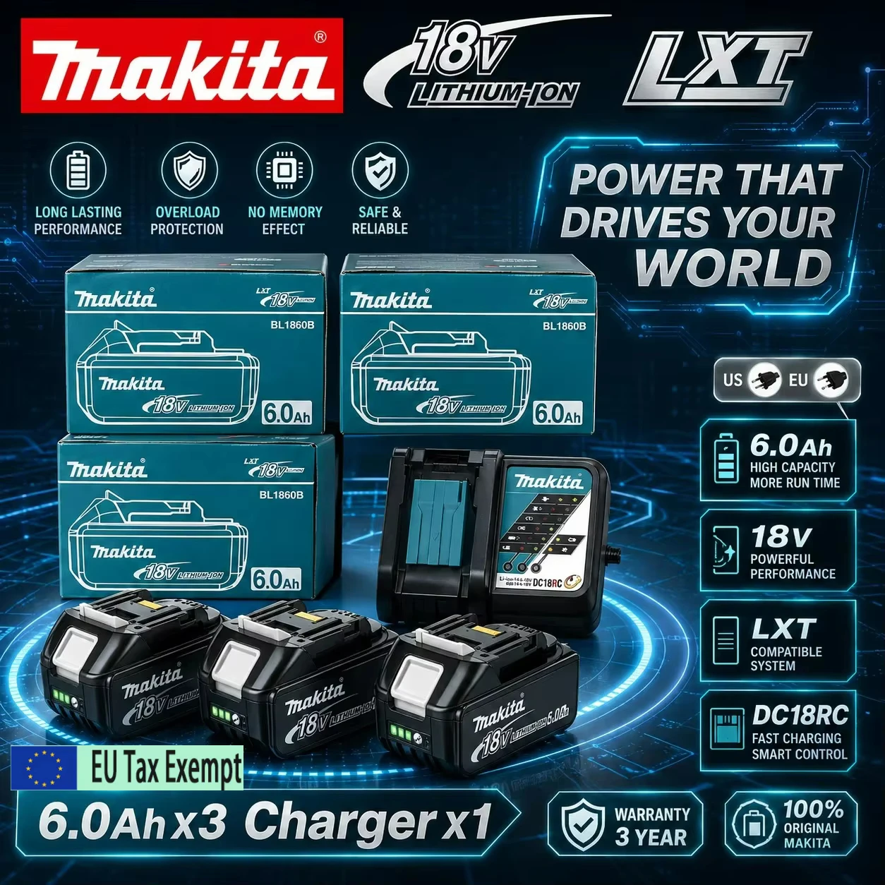 Original Makita 18V 6,0Ah Lithium-Ionen-Akku für DHP489 DGA404 DDF487 DTD173 DAS180 HR140D Kabelloses Elektrowerkzeug