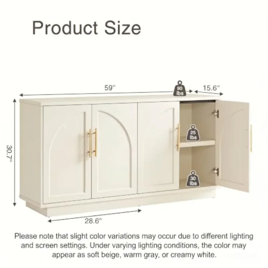 Buffet Cabinet with Storage, 59'' Modern Arched Sideboard Cabinet w/Adjustable Shelves, Wood Media TV Console Table Credenza fo