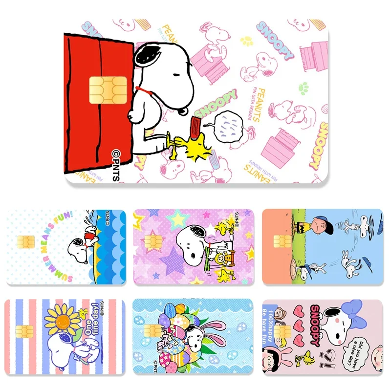 Kawaii Snoopy 1Pc Anime New Pvc Skin Sticker Small Chip Cartoon Creidt Debit Cards Waterproof Scratch Resistant Matte Front Tape