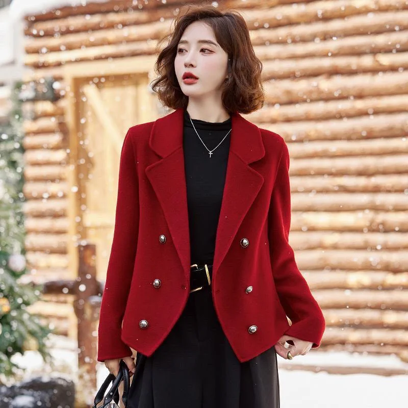 2026 neue frauen Kurze Woolen Mantel Frühling Herbst Zweireiher Gemischt Woolen Jacke Top Koreanische Frauen Erhalten Hohe Lob