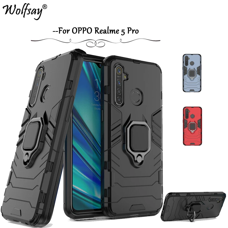 For Realme 5 Pro Case Armor Rubber Finger Ring Holder Phone Case For OPPO Realme 5 Pro Protective Cover For Realme 5 Pro Fundas