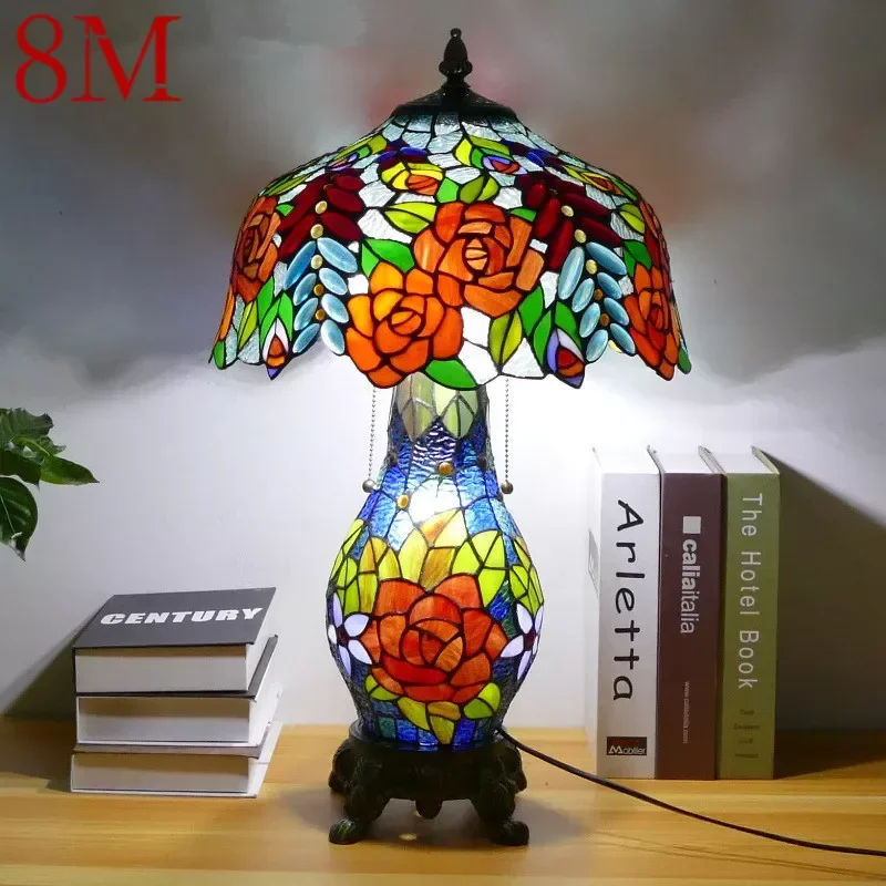 

8M Tiffany Table Lamp American Retro Living Room Bedroom Lamp Luxurious Villa Hotel Stained Glass Desk Lamp