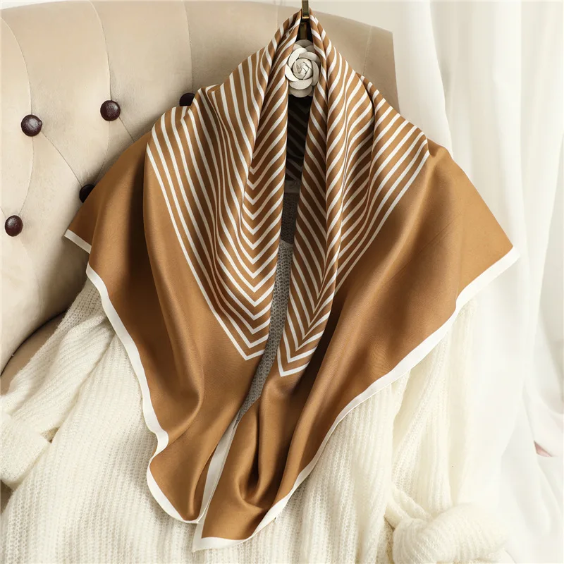 90x90cm Silk Scarf Luxury Brand Twill Stripe Print Large Sca