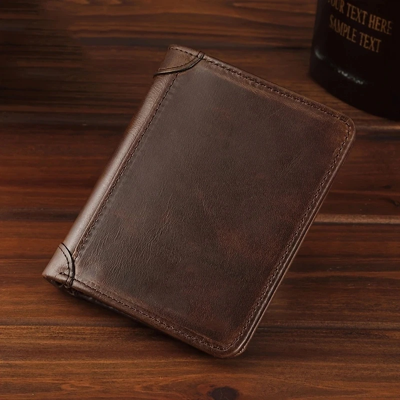 classic Vintage Genuine Leather Wallet Men's Minimalist RFID Credit Card Holder Money Clip