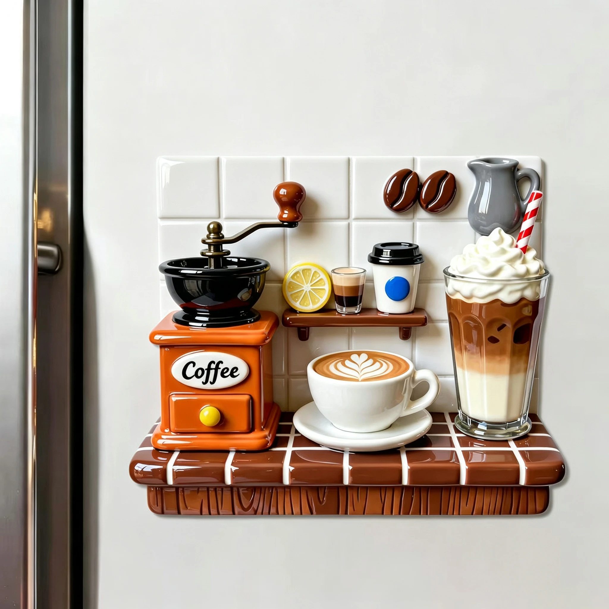 Retro Creative Fridge Magnet Coffee Theme Flat Acrylic Magnetic Fridge Sticker Instagram Vibe Decor Gift Magnetic Fridge Magnet