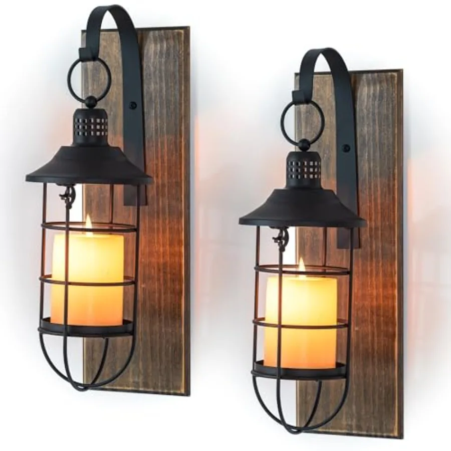 

Настенные светильники-подсвечники: Набор из 2 деревянных коричневых фонарей в стиле фермерского дома для декора интерьера гостиной, входной двери, веранды