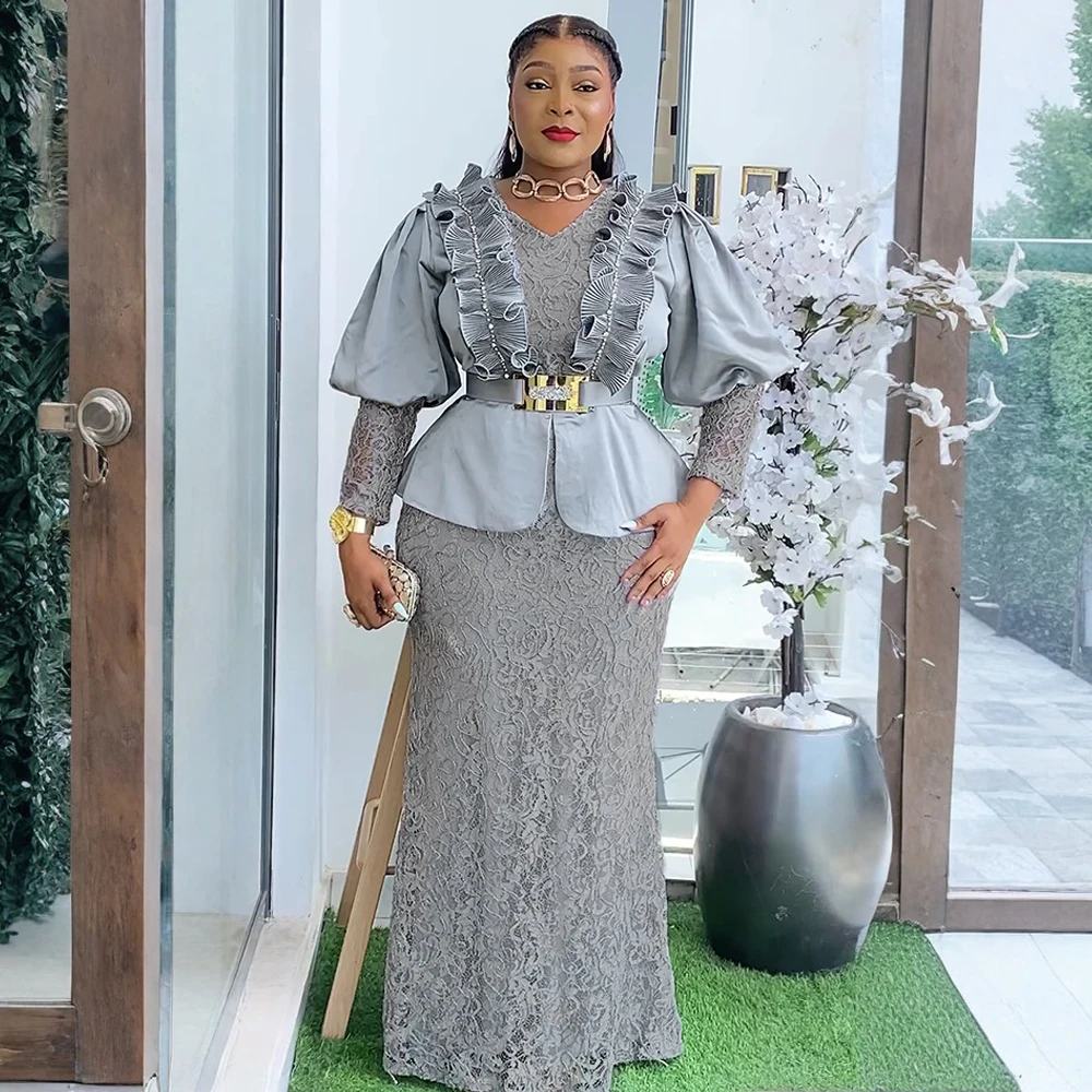 

Plus Size African Party Dresses for Women 2025 New Fashion Dashiki Ankara Lace Wedding Gowns Elegant Turkey Muslim Maxi Dress