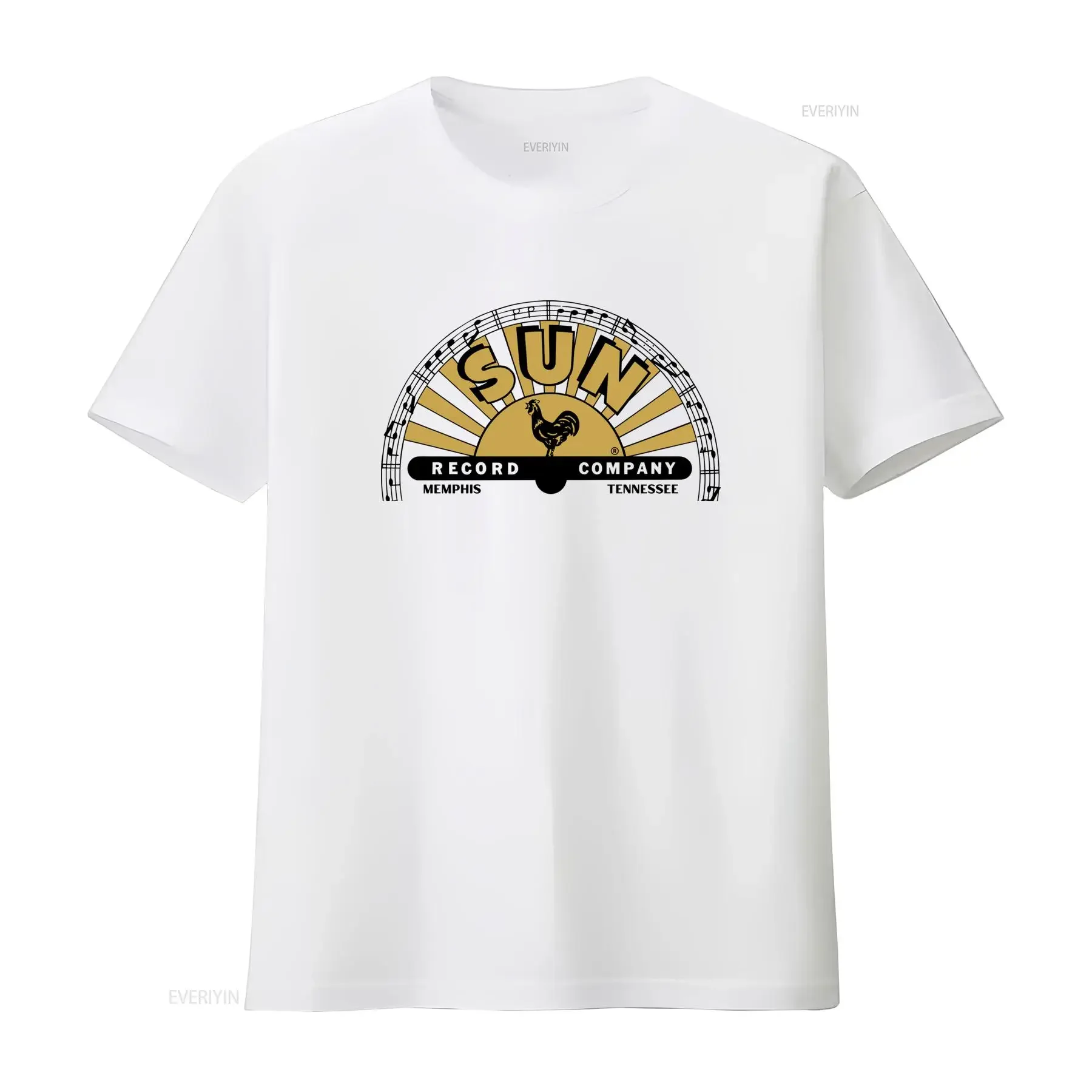 Camiseta con logotipo de Sun Records y dise?o musical en color desplazado Cuello redondo casual tejido ligeramente elástico