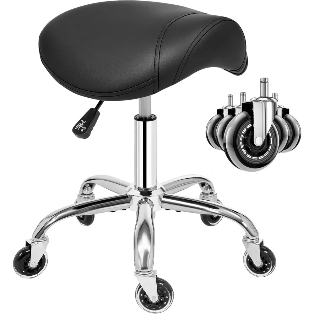 

Ergonomic Adjustable Rolling Saddle Stool with Thick PU Leather Seat for Salon Clinic