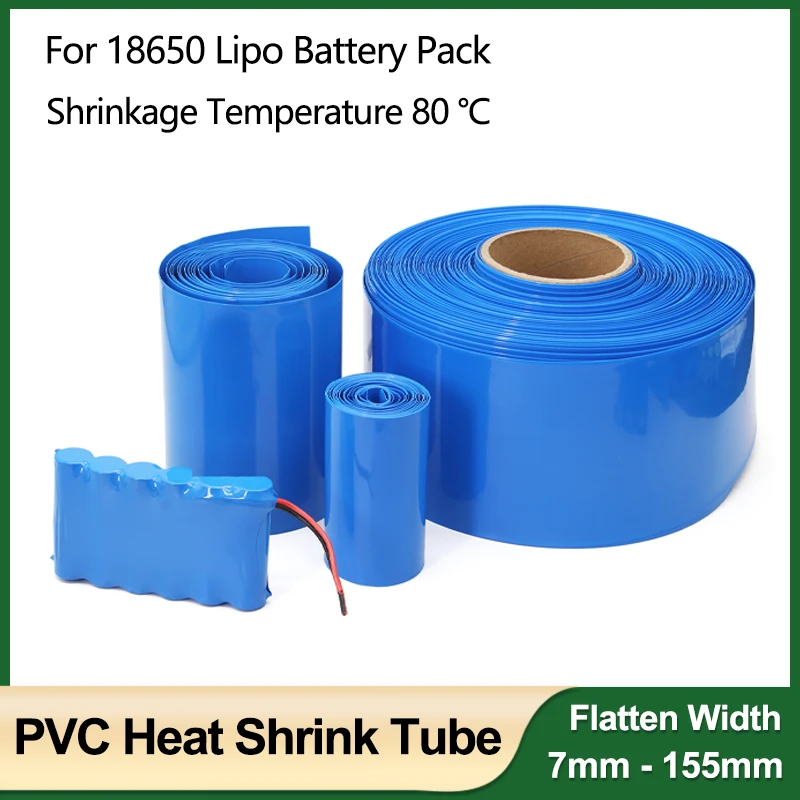 

1/3/5/10m Blue PVC Heat Shrink Tube 7mm ~ 155mm 18650 Lipo Battery Pack Insulated Protection Film Wrap lithium Case Cable Sleeve