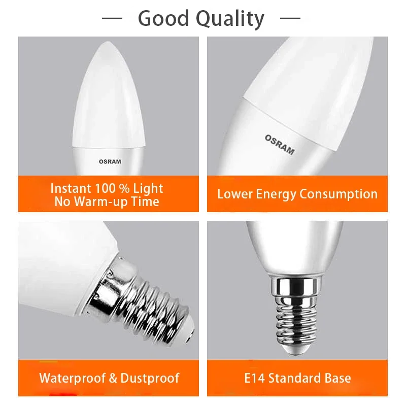 10PCS For OSRAM LEDVANCE E14 LED Candle Bulb 3.3W 4.9W 7W Value Classic B Lamp 2700K LED General Indoor Light Wholesale