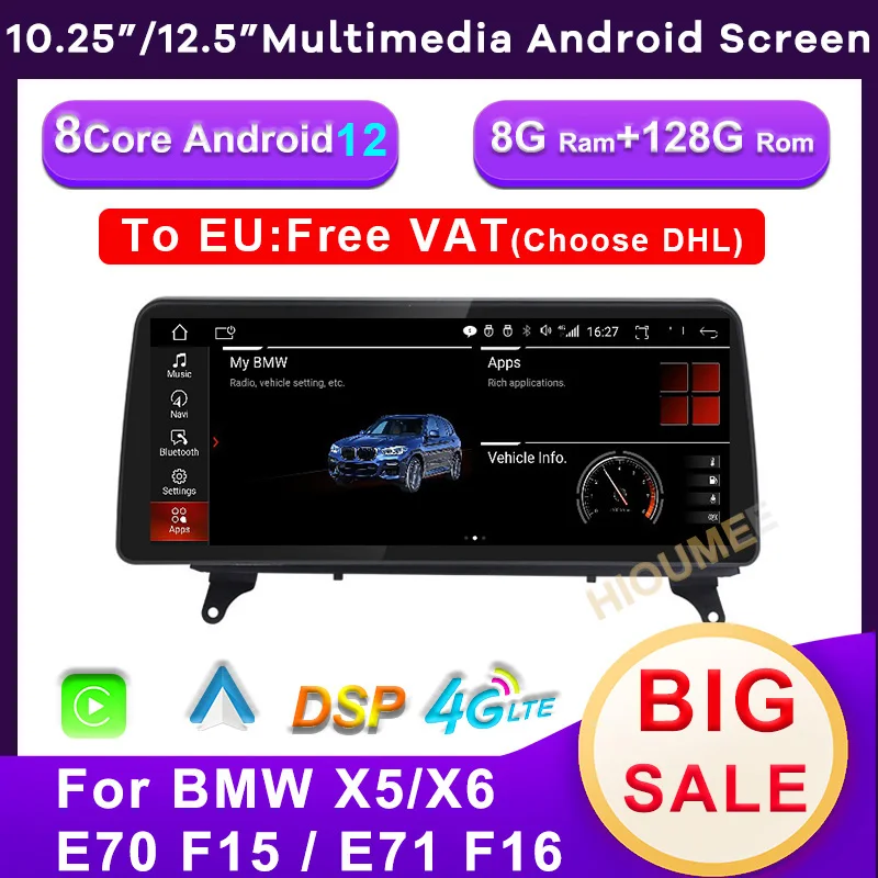 

10.25" / 12.5" 8 Core 8G+128G Android 12 Car Multimedia Player For BMW X5 E70 F15 / X6 E71 F16 2007-2017 Stereo CarPlay Video