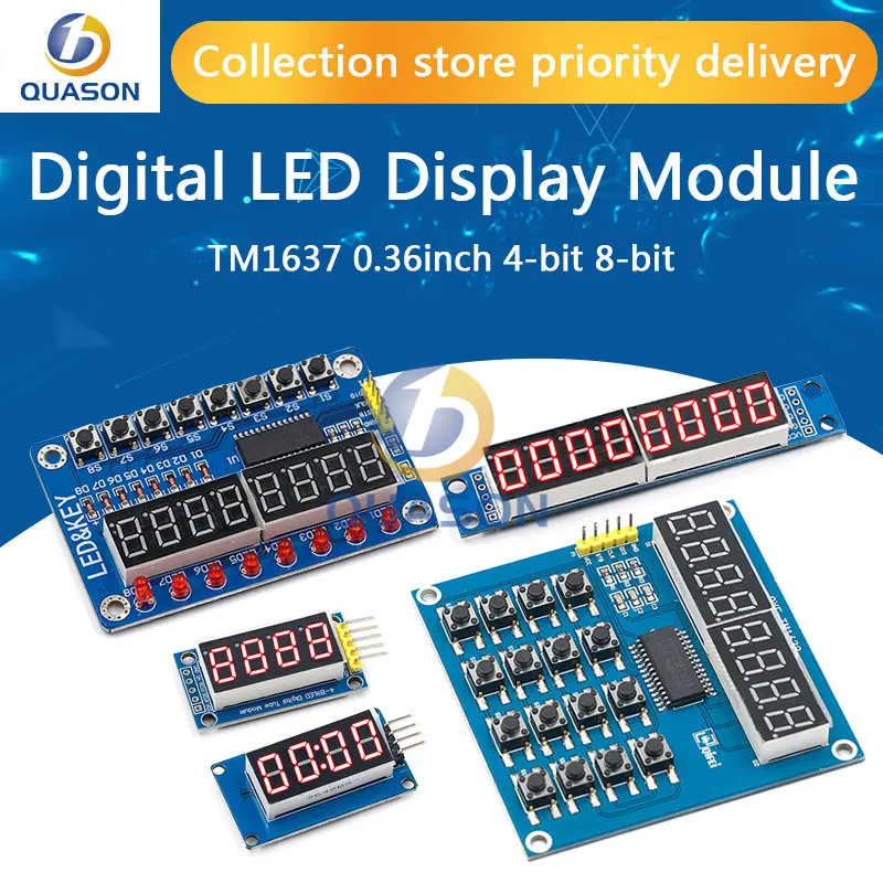 TM1637 4 Bits / TM1638 / 74HC595 8 bit Digital LED Display Module 7 Segment 0.36Inch Clock RED Anode Tube Four Serial Driver