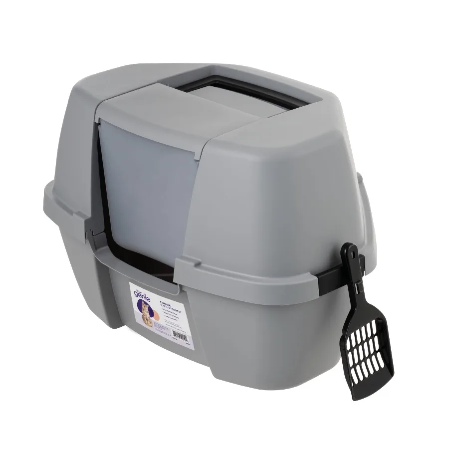 

Кошачий туалет с капюшоном и встроенной лопаткой для удобного доступа и скрытого утилизирования отходов в небольших жилых помещениях.